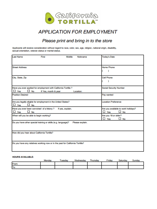 California Employment Application Template from www.formspdf.com