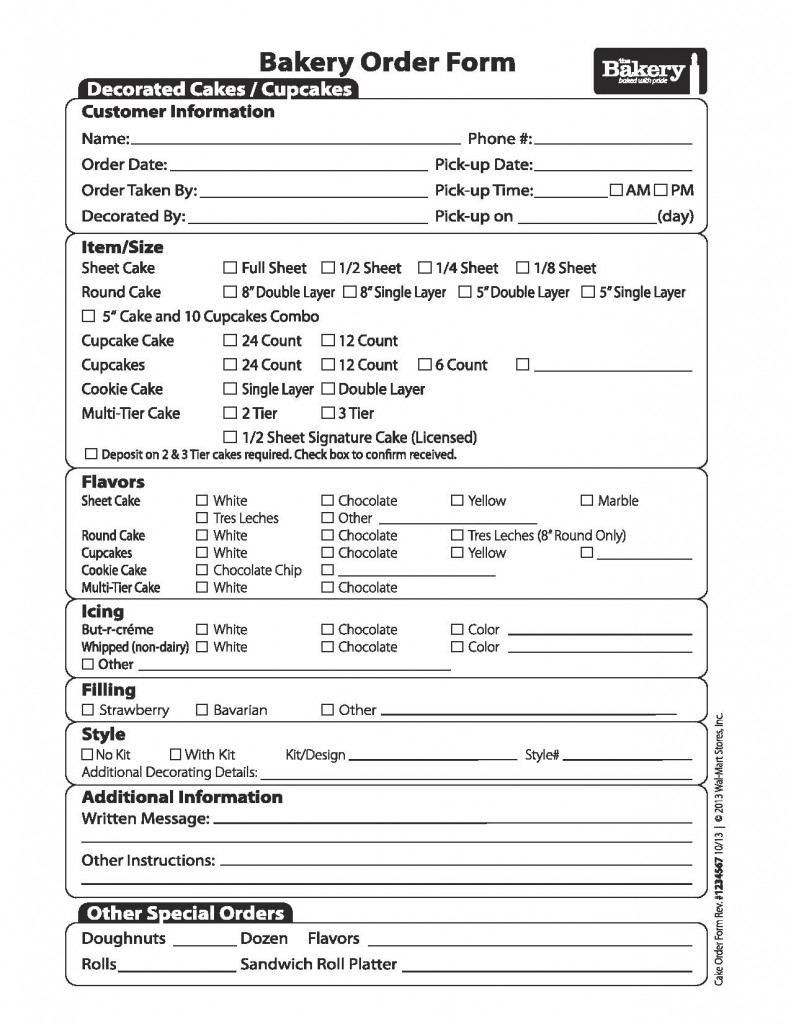 Custom Cake Order Form Template