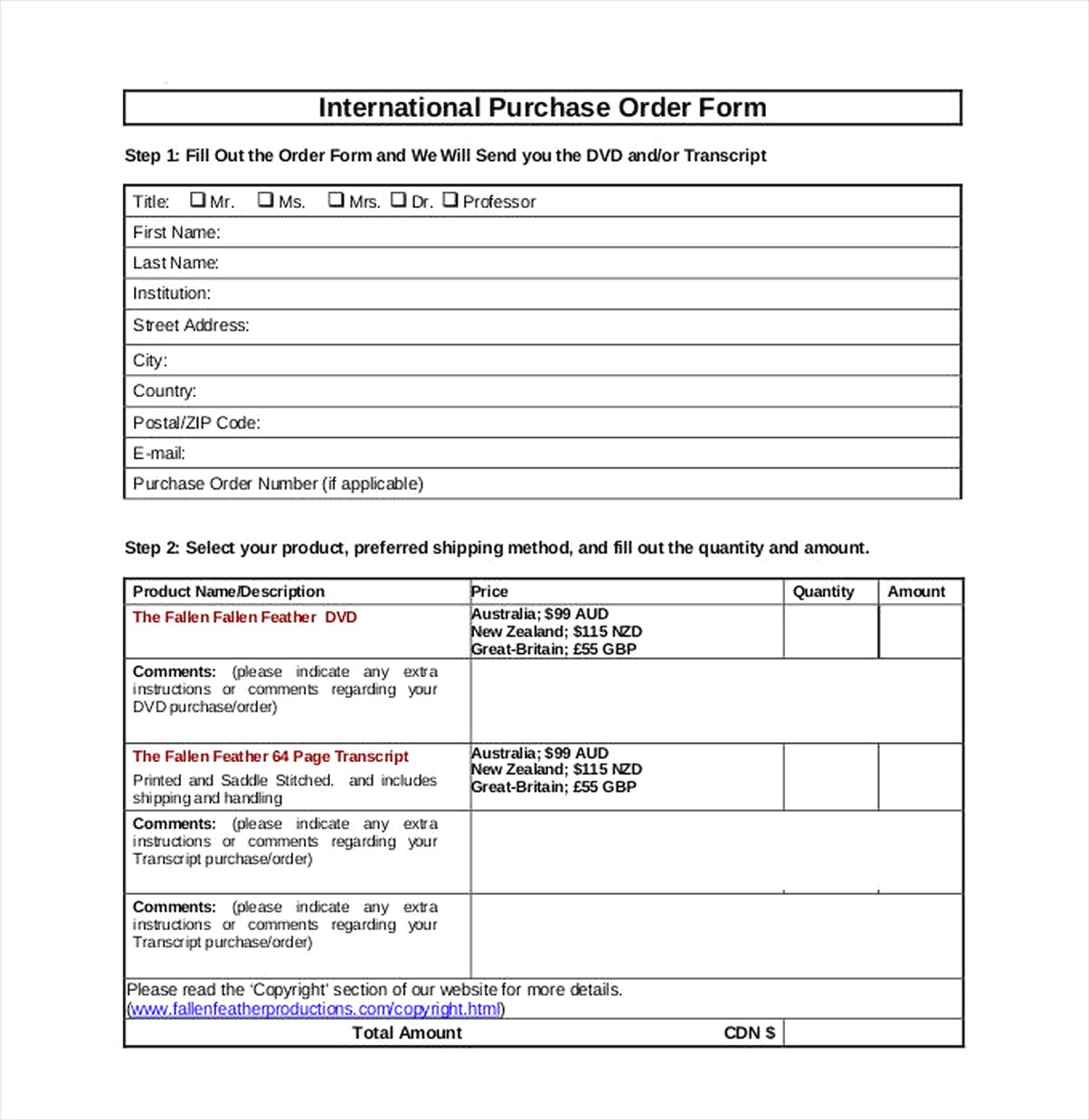 Sample Purchase Order Form from www.formspdf.com