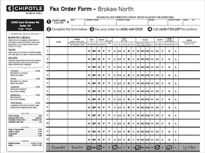 Chipotle Fax Order Form pdf - Free Job Application Form