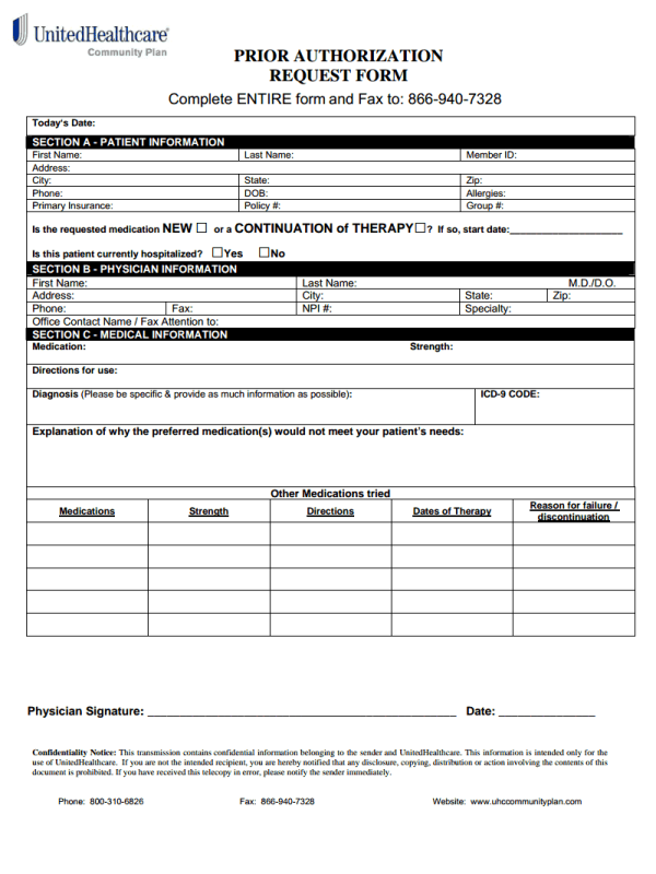 UHC prior authorization form Free Job Application Form